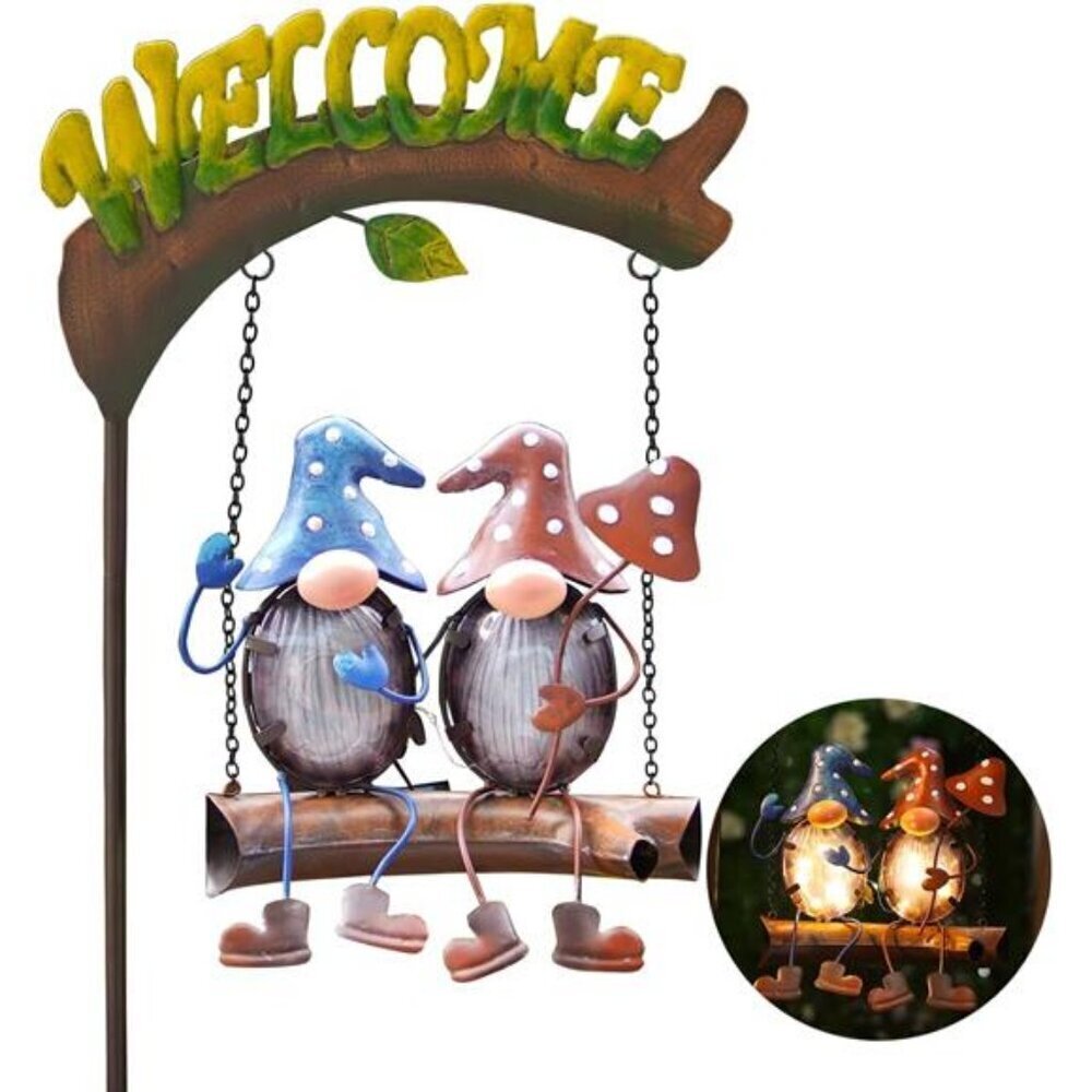Solar Garden Gnome Swing Decor with Lights Outdoor